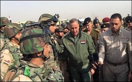 Iraqi Defense Minister Khalid al-Obaidi meeting troops preparing for Mosul offensive. Photo: al-Obaidi/twitter