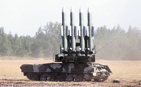 Example of an SA-17 anti-aircraft missile system. AP Photo. 