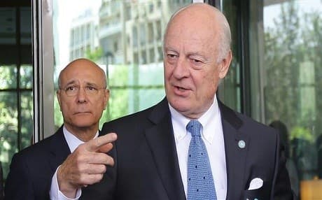 De Mistura in Damascus before arriving in Tehran.  AFP phot.