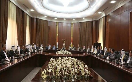 Presidet of the Kurdistan Region Masoud Barzani meeting with Sunni tribal leaders in Erbil on Sunday. Photo: KRP 