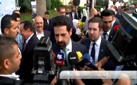 The Kurdistan Regional Government's Depty Prime Minister Qubad Talabani speaking to reporter at an event in Erbil. Photo from Rudaw video