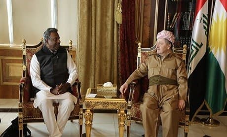 Amnesty's Salil Shetty with Kurdistan Region's President Massoud Barzani. Photo from Kurdistan Region Presidency's website. 