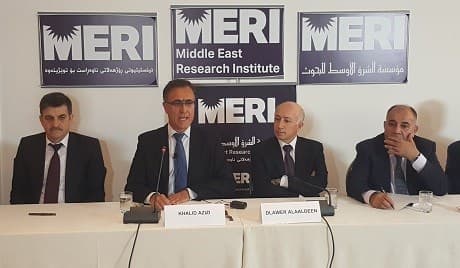 Khalid Azizi, Secretary of the Iranian Kurdistan Democratic Party, speaking at a MERI seminar in Erbil on Thursday. Photo: Arina Moradi