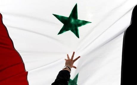 A Syrian flag is held up during an opposition protest in Turkey. Photo: Bulent Kilic/AFP