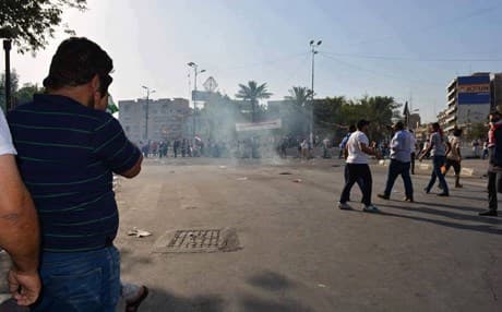 Security forces are trying to disperse the protesters using tear gas.