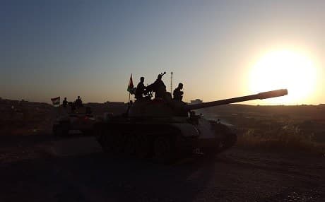 Peshmerga armor heading to battlefront against ISIS on Khazir front east of Mosul. Photo by Ayub Nuri.