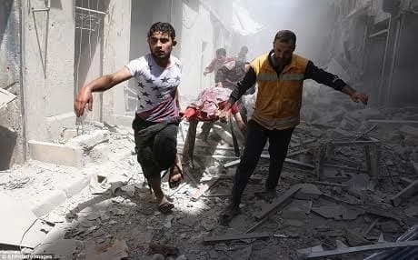 Aftermath of airstrike on Aleppo. AFP photo. 