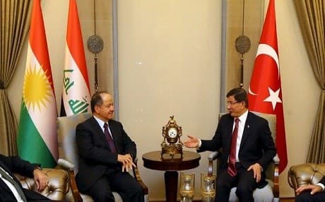 Kurdistan region President Masoud Barzani with former Turkish prime minister Ahmet Davutoğlu. Official photo