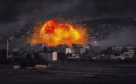 An explosion rocks Kobane. AFP file photo
