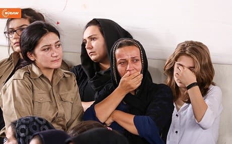 Iranian Kurdish women mourning the death of six KDPI Peshmerga killed in clashes with Iranian revolutionary guards last week.