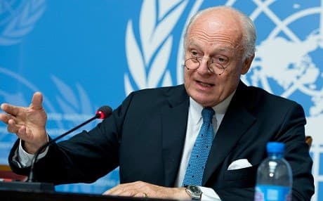 United Nations Special Envoy for Syria Staffan de Mistura briefs the press on the latest developments in the country. UN File Photo