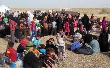 Displaced families from Fallujah gather in an Iraqi military camp outside the city on June 3, 2016. Photo: AP