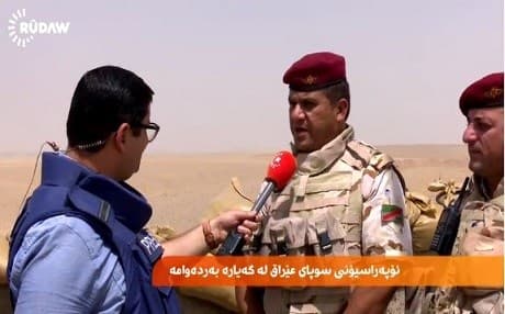 Amin Shekhani, a Kurdish officer in the Iraqi army, speaks to Rudaw on the frontline in Qayara. 