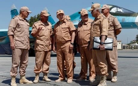 Sergei Shoigu (centre), Russia’s defence minister, visits Russian troops at Syria’s Hmeimim airbase in Latakia. Photo: AFP file photo