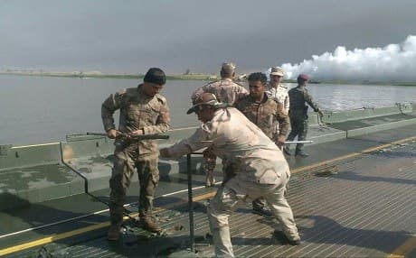 Iraqi forces complete a bridge across the Tigris in mid-July. Photo: @brett_mcgurk twitter