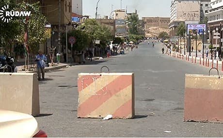 Concrete block placed in Erbil street as part of recent security precautions.