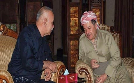Kurdistan Region President Masoud Barzani (R) has sent a message to the leader of the Change Movement (Gorran) Nawshirwan Mustafa (L) asking him to lead a delegation to Baghdad for talks on the Kurdish plan for an independence referendum. File photo