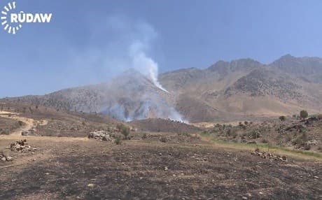 Iran shelled Kurdistan Region territory on Thursday, forcing villagers to flee and starting fires. Photo: Rudaw screengrab 