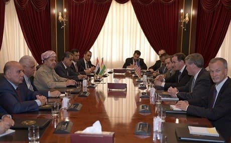 President Masoud Barzani hosted a meeting on Saturday with US envoy Brett McGurk and Iraqi national security advisor Falih al-Fayadh to discuss Mosul. Photo: Kurdistan Region Presidency