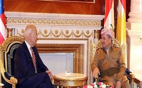 Kurdish President Masoud Barzani (R) in a meeting with Joe Biden in Erbil. Rudaw file photo.