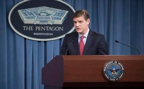 The Pentagon's Press Secretary Peter Cook gives a press briefing. US DoD photo