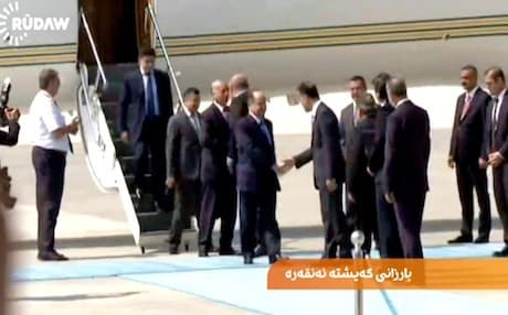 Turkish officials receiving Masoud Barzani in Ankara. Photo: Rudaw video