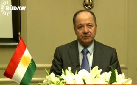 Kurdish President Masoud Barzani speaking to the media in the Turkish capital Ankara.