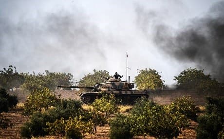 Turkish tank en route to the Syrian border-town of Jarablus. AFP photo. 