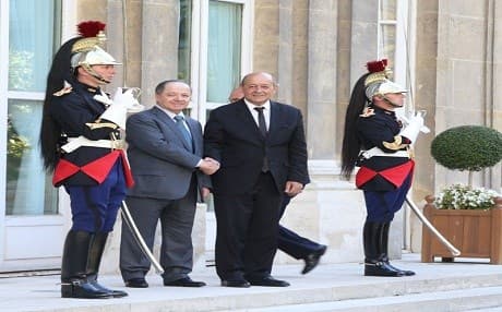 Kurdistan Region President Masoud Barzani (L) with the French Defense Minister Jean-Yves Le Drian. Photo: KRP 