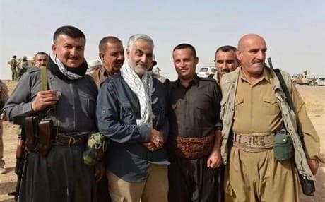 Maj. Gen. Qasem Suleimani (C) reportedly pictured with the Peshmerga on a frontline. Photo: Iranian TV