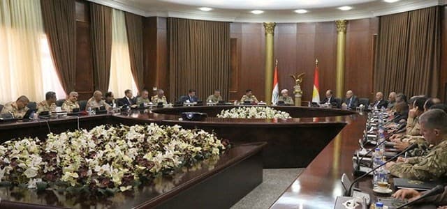 Kurdish leader Masoud Barzani led a three-way meeting between US led-coalition forces, the Iraqi army and the Peshmerga on mechanisms of cooperations for the looming battle for Mosul. Photo: official