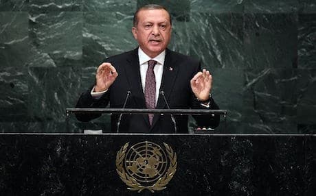 Turkey's President Recep Tayyip Erdogan addresses the 71st session of the United Nations General Assembly in New York. AP photo