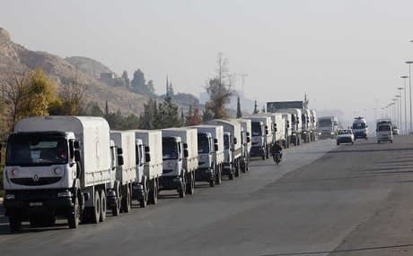 Aid convoy near Madaya. AP file photo. 