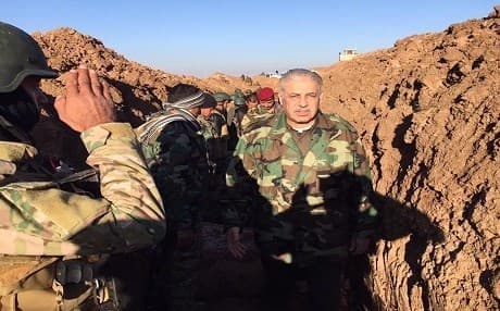 Former Mosul governor Atheel Nujaifi inspecting a trench during training of the Sunni militia in the Nineveh Plains. Photo: official