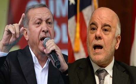Turkish President Recep Tayyip Erdogan (L) and Iraqi Prime Minister Haider al-Abadi (R). Photos: AFP
