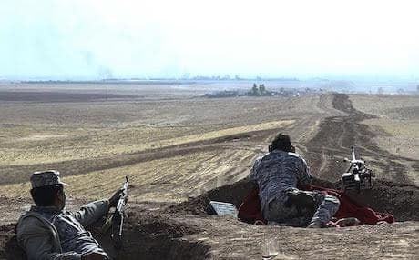 Peshmerga soldiers on the Nawaran Front near Bashiqa earlier this week. 