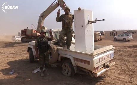 Kurdish forces prepare near Bashiqa on Sunday. Photo: Rudaw video