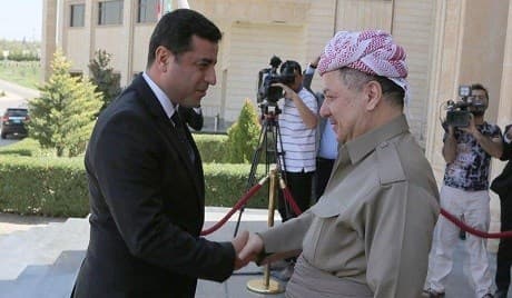 Kurdish President Masoud Barzani welcomed Selahattin Demirtas, co-chair of the People’s Democratic Party (HDP), in Erbil late September. Photo: HDP Twitter