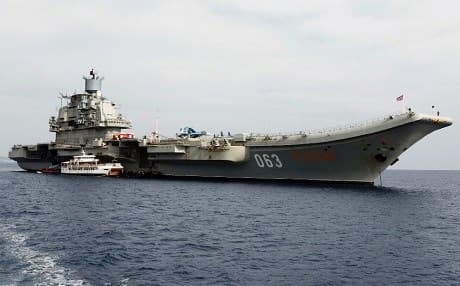 Russia's flagship aircraft carrier Admiral Kuznetsov deployed in the eastern Mediterranean Sea off the coast of Syria. Photo: AFP