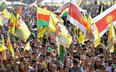 PKK supporters in Germany protesting Turkey's military intervention in Syria. September 2016. AP file photo.