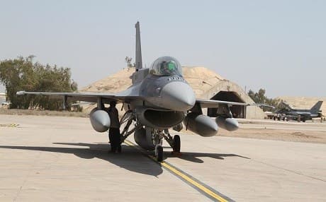 US F-16 Fighting Falcon jet fighter bomber. AP file photo. 