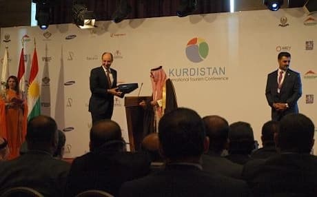 President Bandar bin Fahd honoring the people behind developing Erbil into the Capital of Arab Tourism 2014. Photo by Judit Neurink