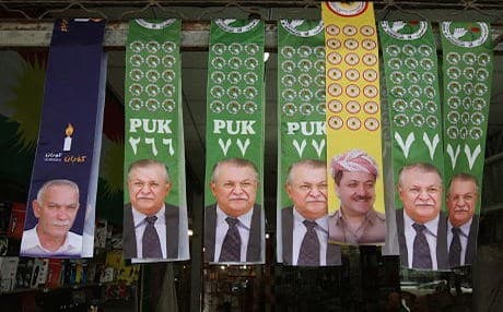 Gorran, PUK, and KDP banners during a previous election campaign. A general election is tentatively set for September next year. Photo: Rudaw