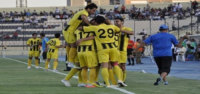 Several football players of Erbil Club celebrate in a match. Photo: Erbil Club