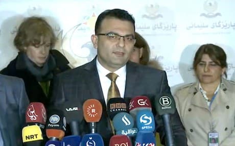 Darbaz Muhammad, Iraq’s Minister for Displacement and Migration, at a press conference on Saturday. 