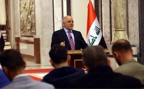 Iraqi Prime Minister Haider al-Abadi speaking at a press conference on Tuesday. Photo: PM Media Office/Twitter