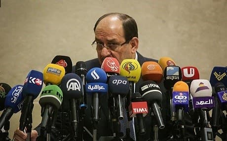 Former Iraqi PM Nouri al-Maliki Iraqi speaking at a press conference in Tehran. Photo: Iranian Mehr News Agency 