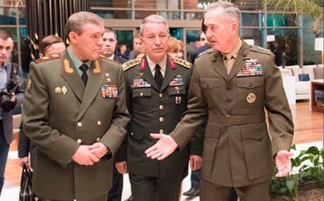 US Chairman of Joint Chief of Staff Gen. Joseph Dunford, Chief of Russian General Staff Gen. Valery Gerasimov, and Turkish Chief of General Staff Gen. Hulusi Akar all met in Antalya. Photo: US Defense Dept.