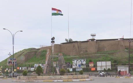Kurdistan flag flying on the Kirkuk castle. Photo: Rudaw video