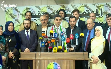 Members of the Kirkuk Provincial Council announce their vote on Tuesday. Photo: Rudaw TV